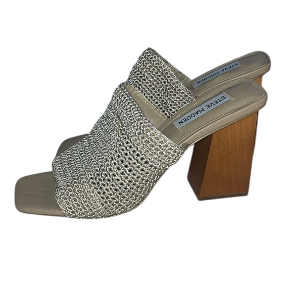 Steve Madden Taupe Realize Crochet Block-Heel Sandals Size - Picture 9 of 15